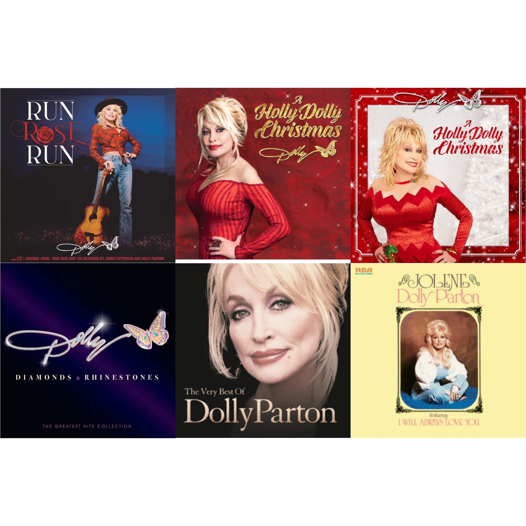 Dolly Parton - Holly Dolly Christmas (Ultimate Deluxe Edition) & Holly Dolly Christmas (Opaque Red LP Vinyl) & Jolene (140G/Dl Insert) & Run Rose Run & Very Best Of Dolly Parton (2LP) & Diamonds & Rhinestones: The Greatest Hits Collection (2LP)