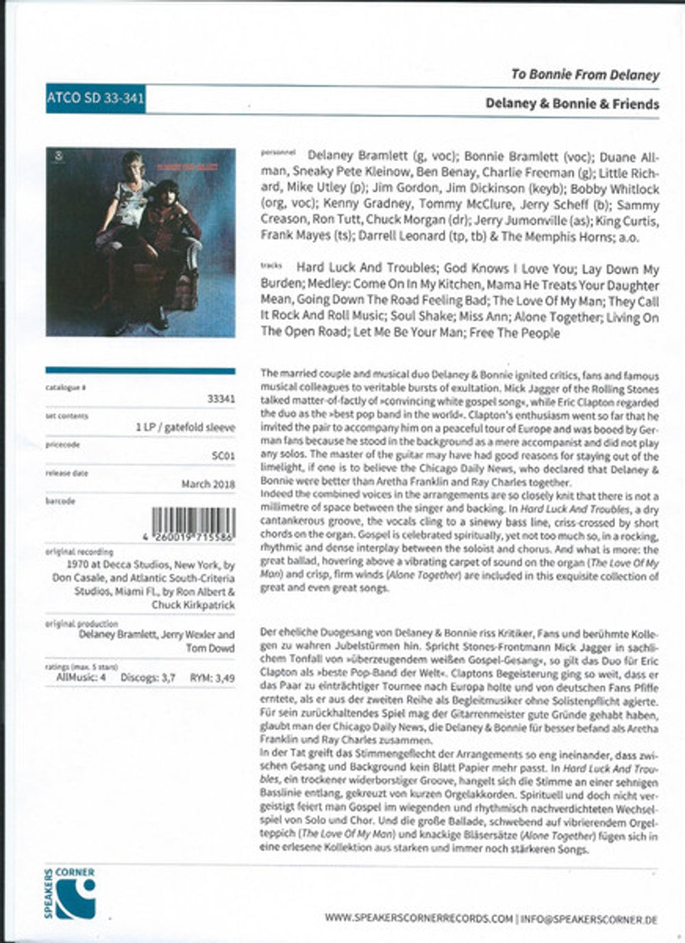 Delaney & Bonnie & Friends – To Bonnie From Delaney (LP Vinyl) Vinyl Record