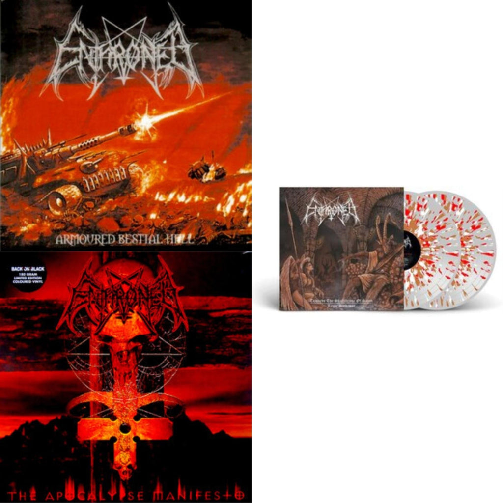 Enthroned - Armoured Bestial Hell (Clear LP Vinyl With Red/Orange/White Splatter LP Vinyl) & Apocolypse Manifesto (Clear LP Vinyl With Red/Orange/Grey Splatter LP Vinyl) & Towards The Skullthrone / Regie Sathanas (Clear LP Vinyl With Brown/Red/White