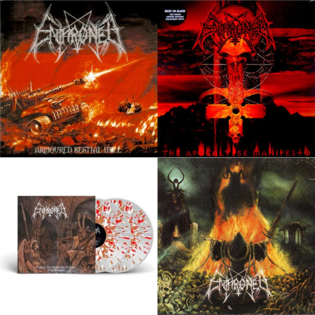 Enthroned - Armoured Bestial Hell (Clear LP Vinyl With Red/Orange/White Splatter LP Vinyl) & Apocolypse Manifesto (Clear LP Vinyl With Red/Orange/Grey Splatter LP Vinyl) & Towards The Skullthrone / Regie Sathanas (Clear LP Vinyl With Brown/Red/White
