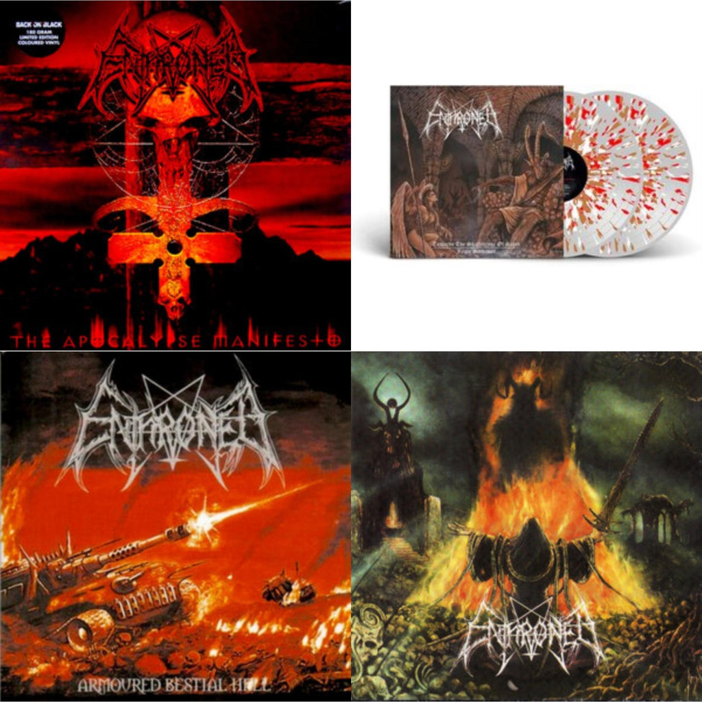 Enthroned - Apocolypse Manifesto (Clear LP Vinyl With Red/Orange/Grey Splatter LP Vinyl) & Towards The Skullthrone / Regie Sathanas (Clear LP Vinyl With Brown/Red/White Splatter LP Vinyl) & Armoured Bestial Hell (Clear LP Vinyl With Red/Orange/White