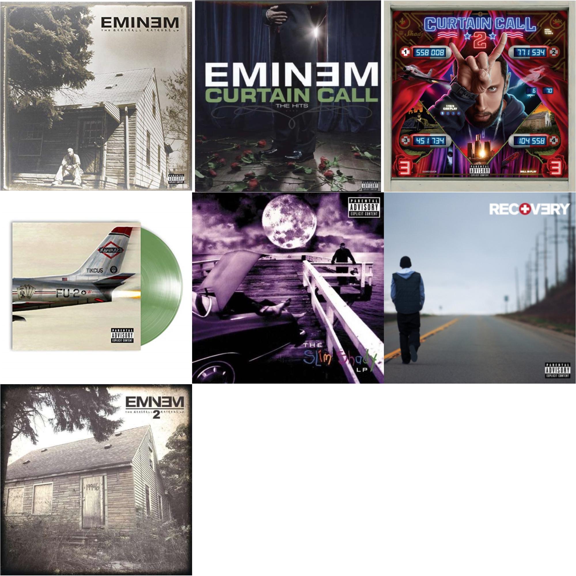 Curtain Call 2 (2LP) & Curtain Call: Hits & Recovery & Marshall Mathers LP 2 & Kamikaze (Opaque Olive Green LP Vinyl/Gatefold Jacket) & Slim Shady LP & Marshall Mathers LP
