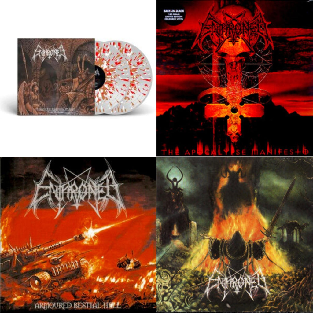 Enthroned - Towards The Skullthrone / Regie Sathanas (Clear LP Vinyl With Brown/Red/White Splatter LP Vinyl) & Apocolypse Manifesto (Clear LP Vinyl With Red/Orange/Grey Splatter LP Vinyl) & Armoured Bestial Hell (Clear LP Vinyl With Red/Orange/White
