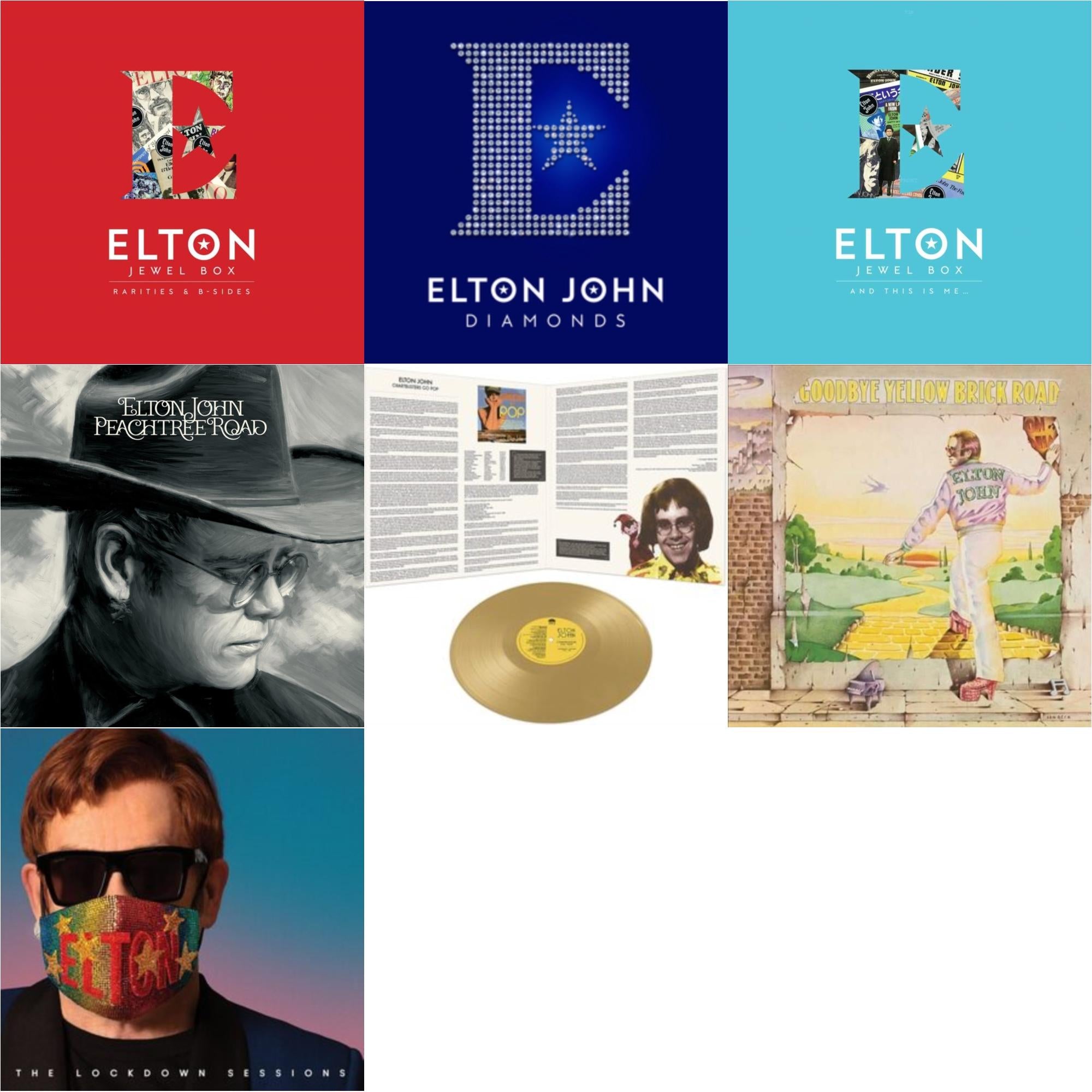 Elton John - Lockdown Sessions (Blue Vinyl/2LP) (X) & Peachtree Road (2LP) & Jewel Box (3LP - Rarities & B-Sides) & Jewel Box (2LP - And This Is Me) & Goodbye Yellow Brick Road & Diamonds (2LP) & Chartbusters Go Pop - Legendary Covers '69 / '70 (Gold