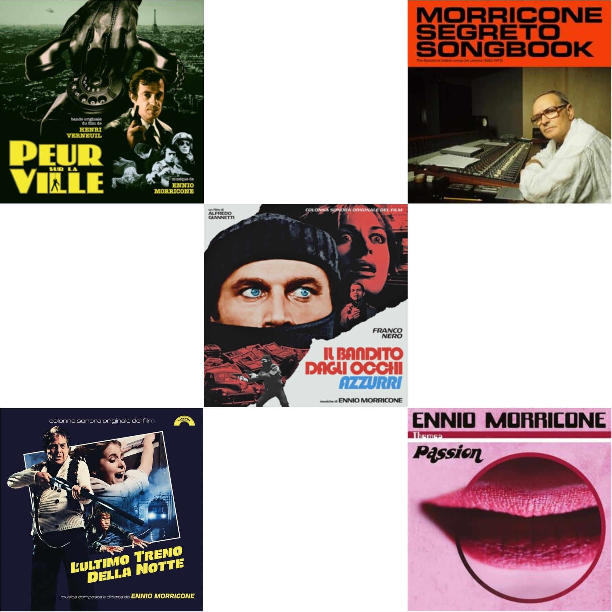 Ennio Morricone - Peur Sur La Ville (Gatefold Sleeve Designed By Eric Adrian Lee) & L’Ultimo Treno Della Notte (Yellow LP Vinyl) & Blue-Eyed Bandit (Il Bandito Dagli Occhi Azzurri) Ost (Blue LP Vinyl) (Rsd) & Morricone Segreto Songbook (1962-1973)