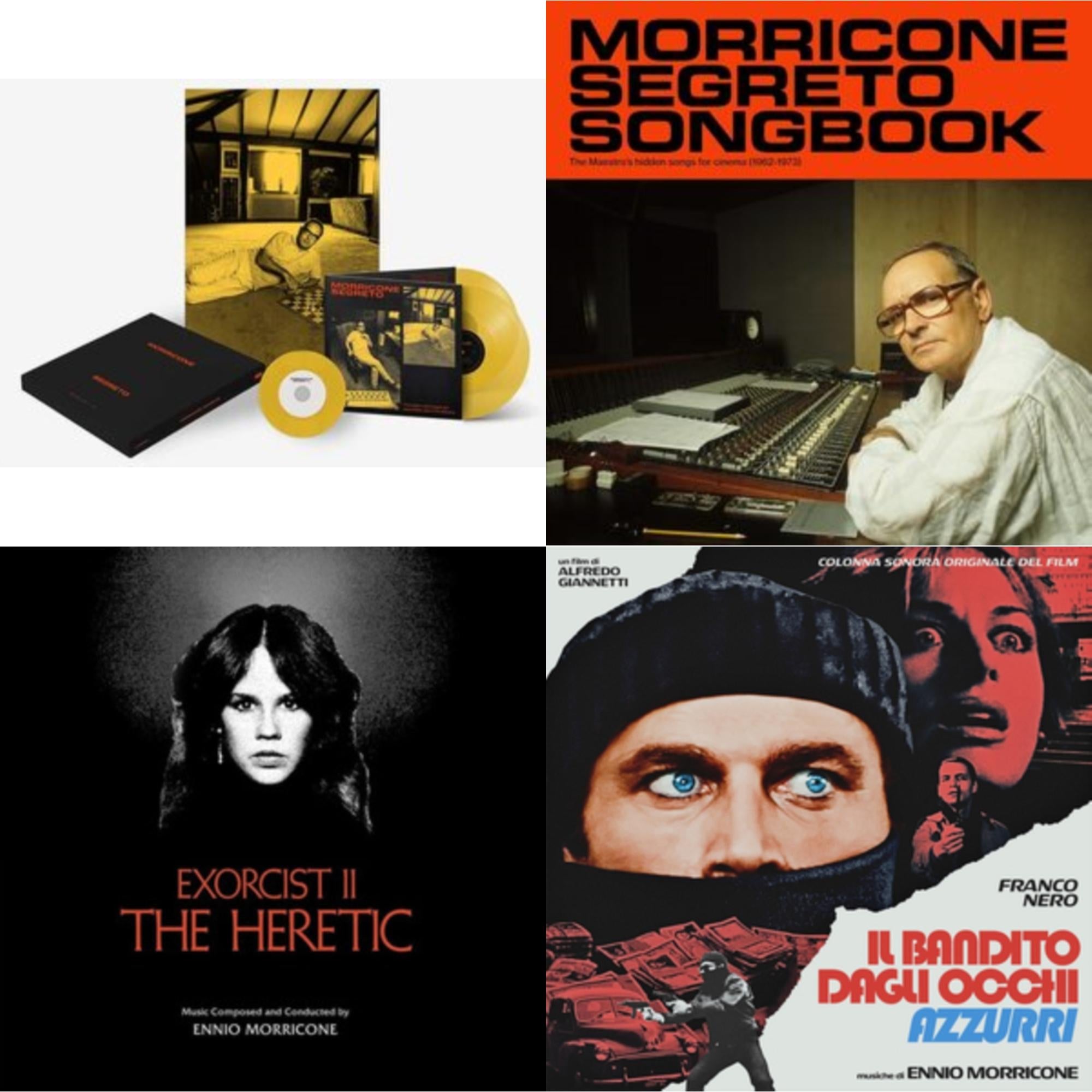 Ennio Morricone - Morricone Segreto (Yellow Vinyl/2LP/7Inch Single Collector's Edition) & Blue-Eyed Bandit (Il Bandito Dagli Occhi Azzurri) Ost (Blue LP Vinyl) (Rsd) & Morricone Segreto Songbook (1962-1973) (2LP) & Exorcist Ii: The Heretic (Blood Red