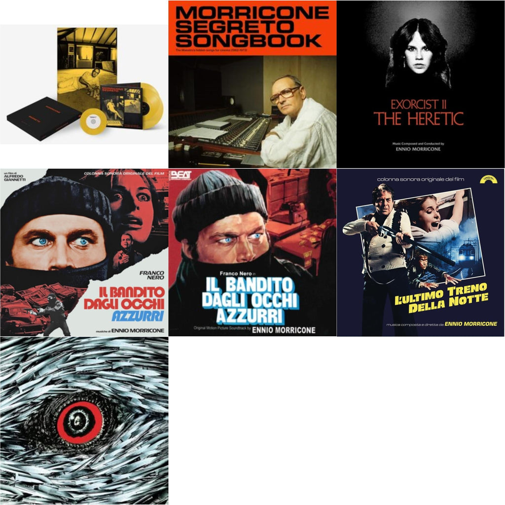 Ennio Morricone - Morricone Segreto (Yellow Vinyl/2LP/7Inch Single Collector's Edition) & Morricone Segreto Songbook (1962-1973) (2LP) & Exorcist Ii: The Heretic (Blood Red With Black Splatter LP Vinyl) (Ams Exclusive) & Blue-Eyed Bandit (Il Bandito