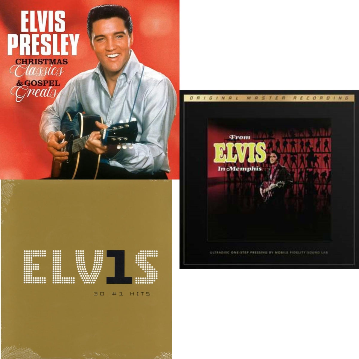 From Elvis In Memphis (2LP/180G/45RPM Supervinyl Ultradisc One-Step/Original Masters/Limited) & Christmas Classics & Gospel Greats (Ams Exclusive) (Snowy White LP Vinyl) & Elvis 30 #1 Hits (2LP/180G)
