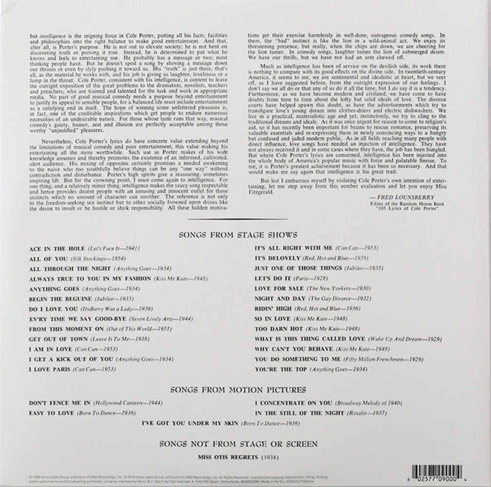 Ella Fitzgerald – Sings The Cole Porter Songbook (2-LP Vinyl) Vinyl Record