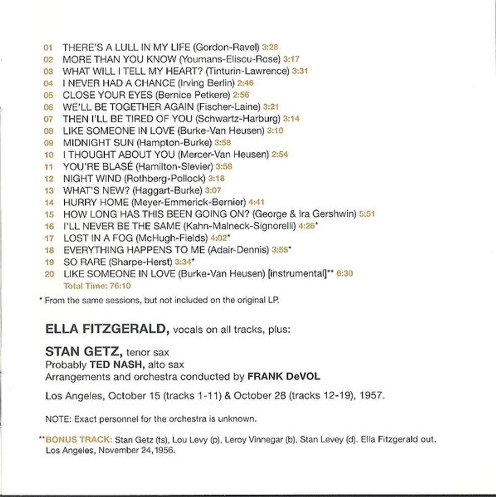Ella Fitzgerald & Stan Getz – Like Someone In Love Music CD