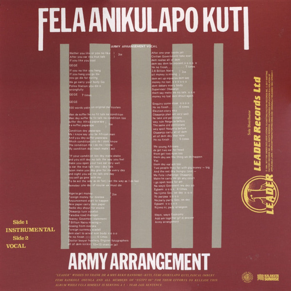 Fela Kuti – Army Arrangement (LP Vinyl) Vinyl Record