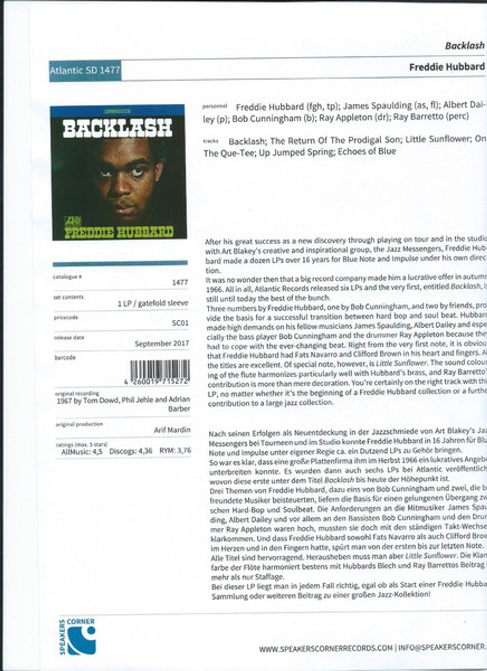 Freddie Hubbard – Backlash (LP Vinyl) Vinyl Record