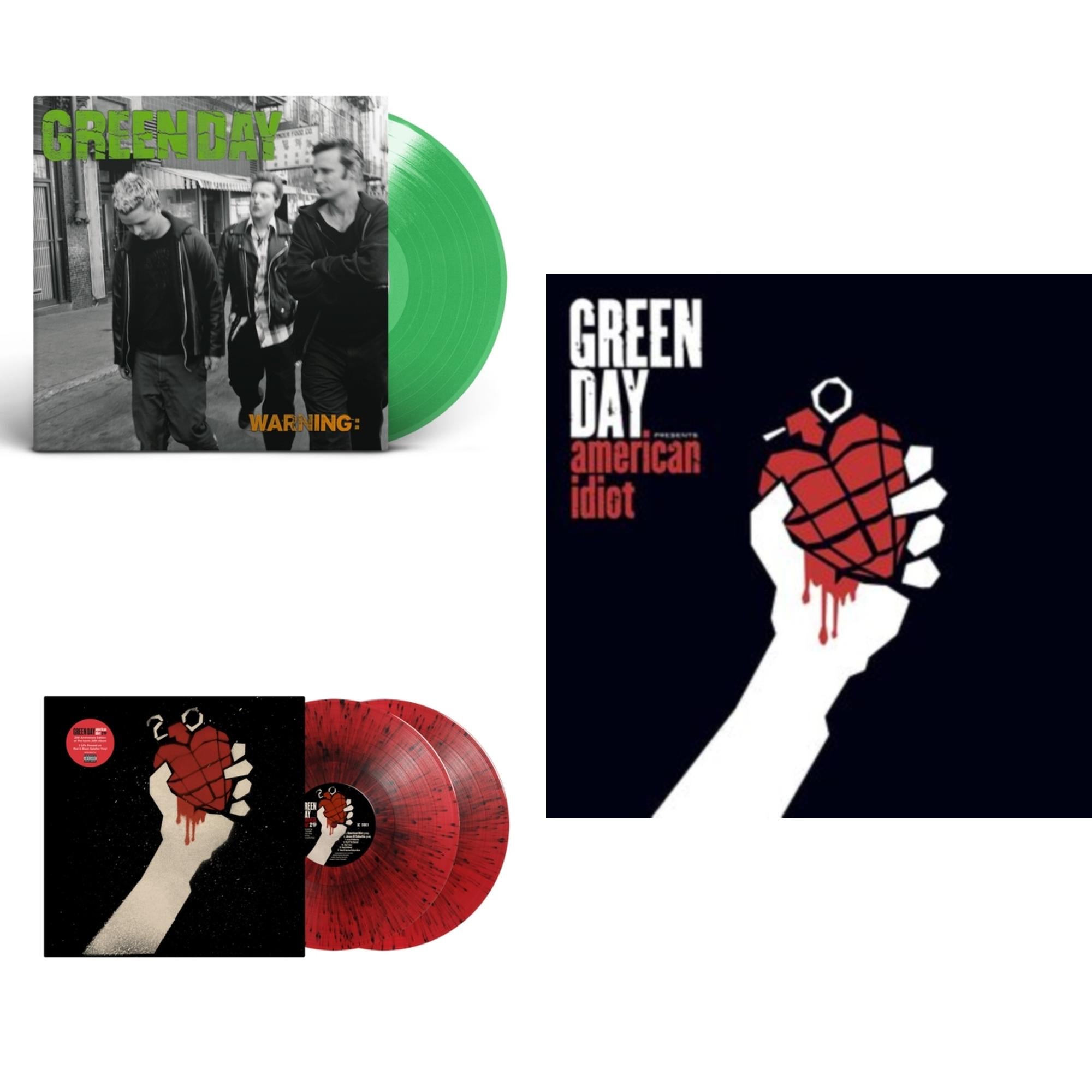 Warning (Fluorescent Green LP Vinyl) & American Idiot (2LP/Red & Black Splatter Vinyl) & American Idiot (W/Poster)