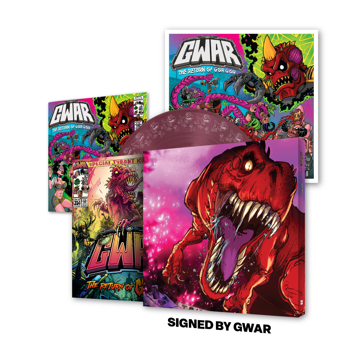 GWAR The Return of Gor Gor Signed Platinum Edition Comic Book + Vinyl LP (Limited Edition Fruit Punch) Vinyl Record