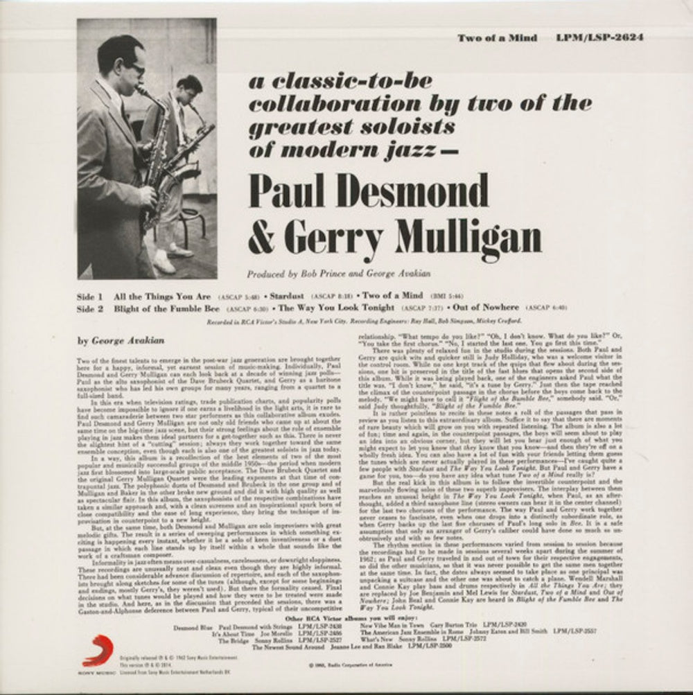 Gerry Mulligan & Paul Desmond – Two Of A Mind (LP Vinyl) Vinyl Record