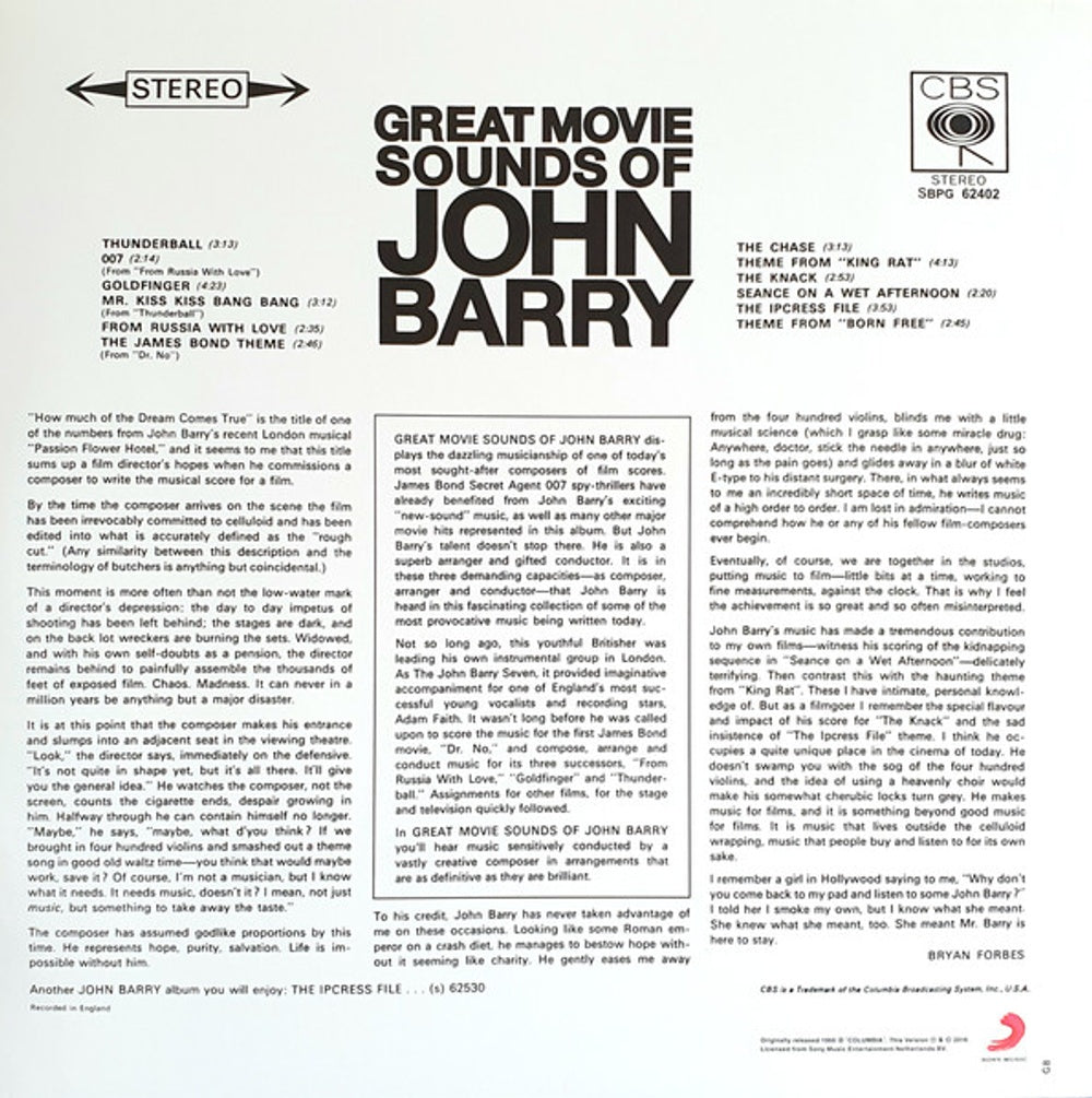 Great Movie Sounds of John Barry (LP Vinyl) Vinyl Record