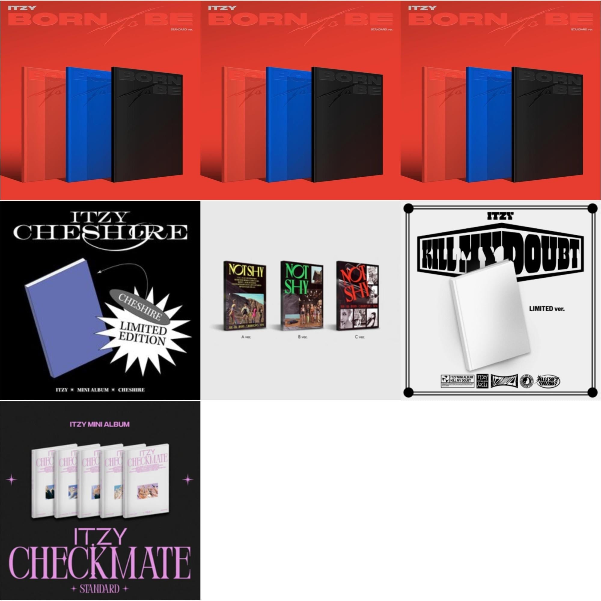 Itzy - Born To Be (Version B) & Born To Be (Version A) & Born To Be (Version C) & Cheshire (Limited Edition) & Not Shy & Kill My Doubt (Limited Edition) & Checkmate (Standard Edition) - CD Bundle