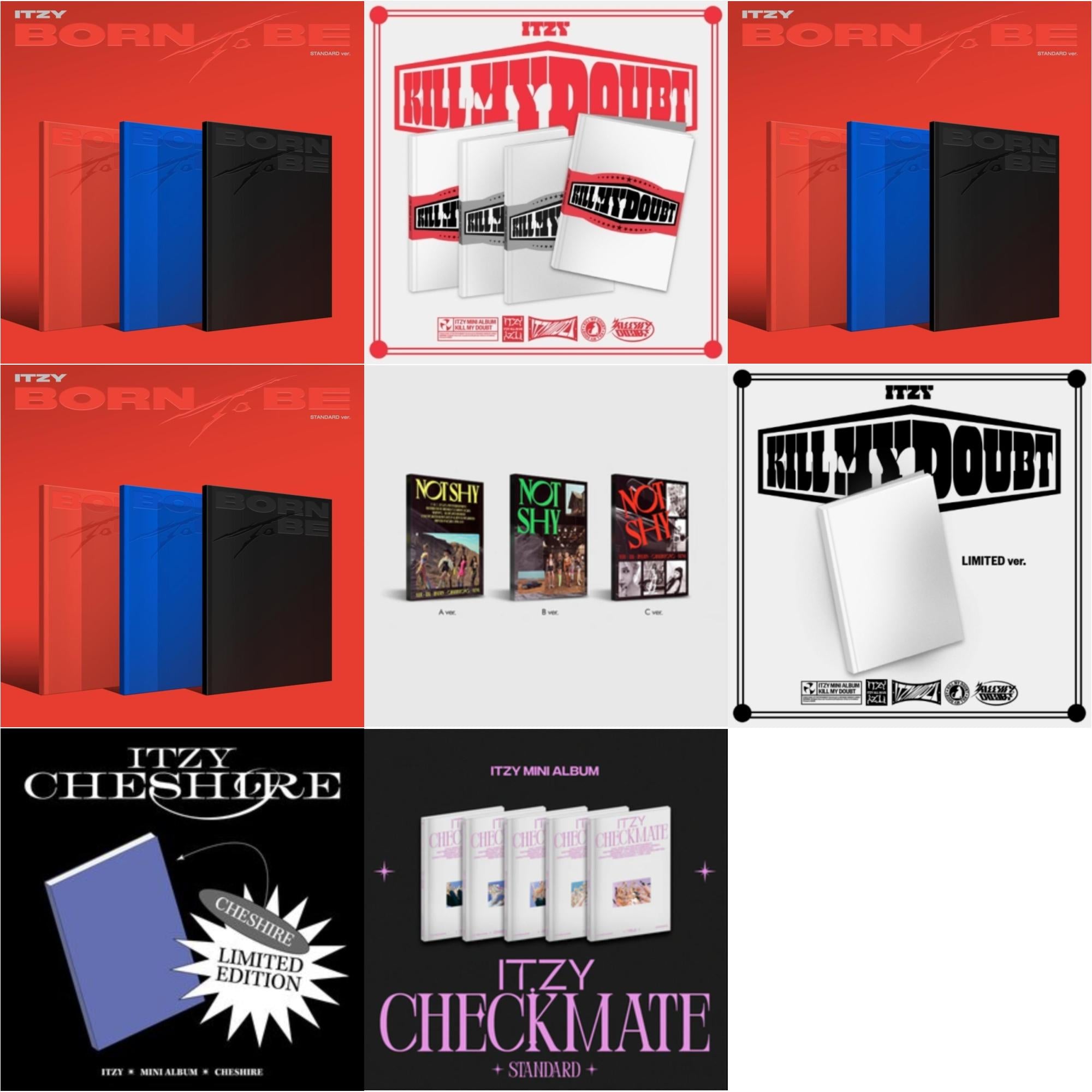 Itzy - Born To Be (Version C) & Kill My Doubt (Standard) & Born To Be (Version B) & Born To Be (Version A) & Not Shy & Kill My Doubt (Limited Edition) & Cheshire (Limited Edition) & Checkmate (Standard Edition) - CD Bundle
