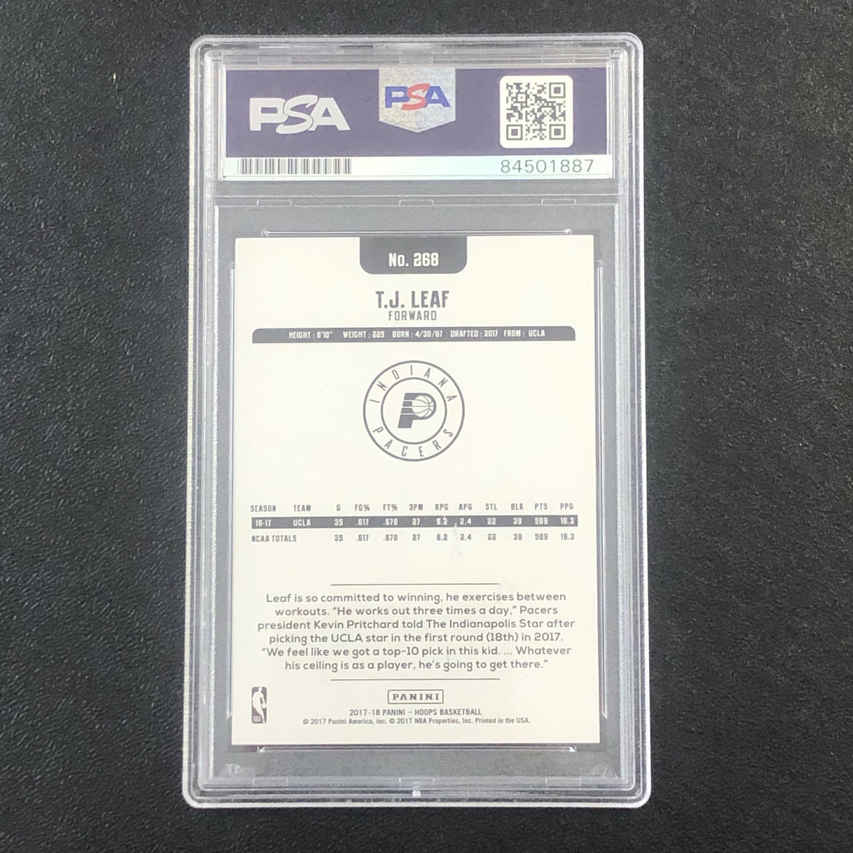 2017-18 NBA Hoops #268 TJ Leaf Signed Card AUTO PSA Slabbed RC Pacers