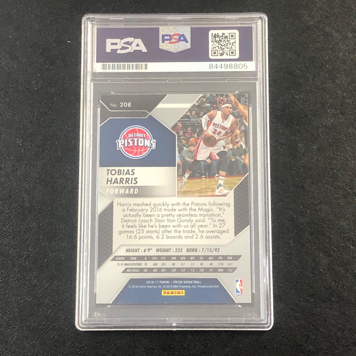2016-17 Panini Prizm #208 Tobias Harris Signed Card AUTO PSA Slabbed Pistons