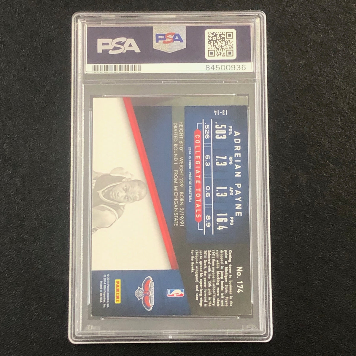 2014-15 Panini Prestige #174 Adreian Payne Signed Card AUTO 10 PSA Slabbed RC Hawks
