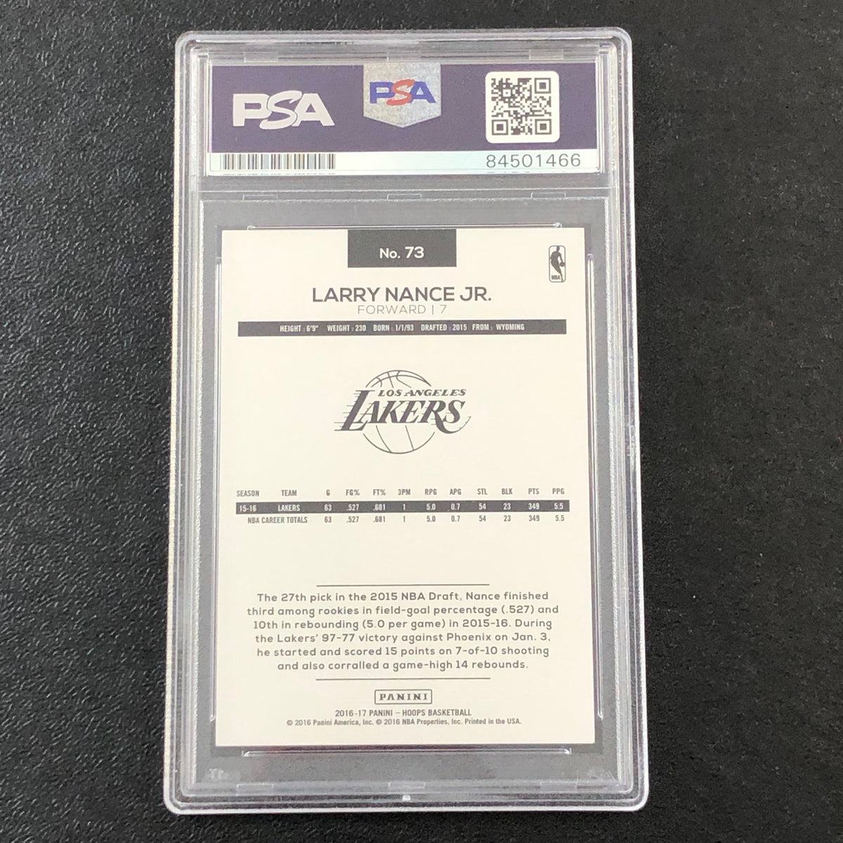 2016-17 NBA Hoops #73 Larry Nance Jr. Signed Card AUTO PSA Slabbed Lakers
