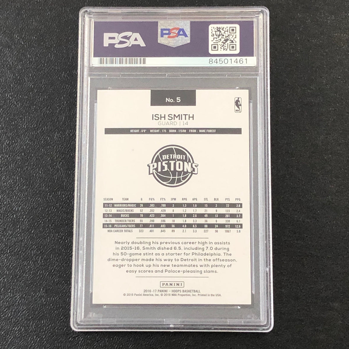 2016-17 NBA Hoops #5 Ish Smith Signed Card AUTO PSA Slabbed Pistons
