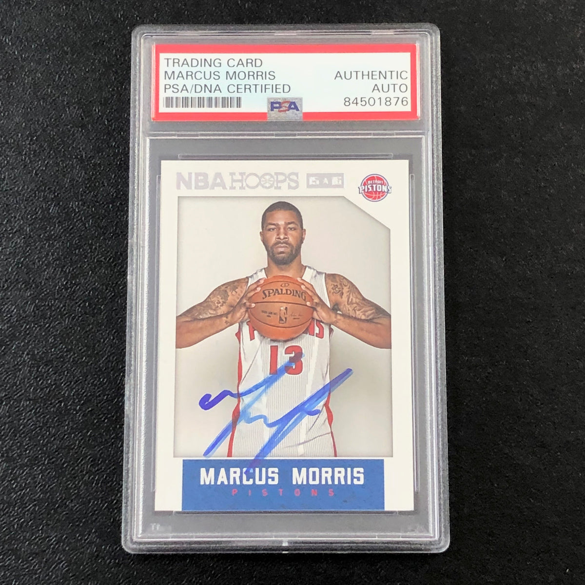 2015-16 NBA Hoops #104 Marcus Morris Signed Card AUTO PSA Slabbed Pistons