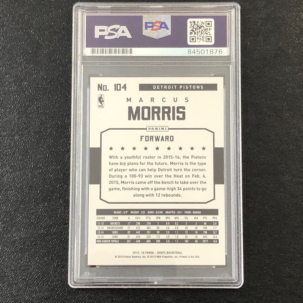 2015-16 NBA Hoops #104 Marcus Morris Signed Card AUTO PSA Slabbed Pistons