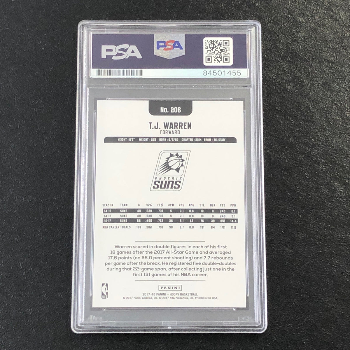 2017-18 NBA Hoops #206 TJ WARREN Signed Card AUTO PSA Slabbed Suns