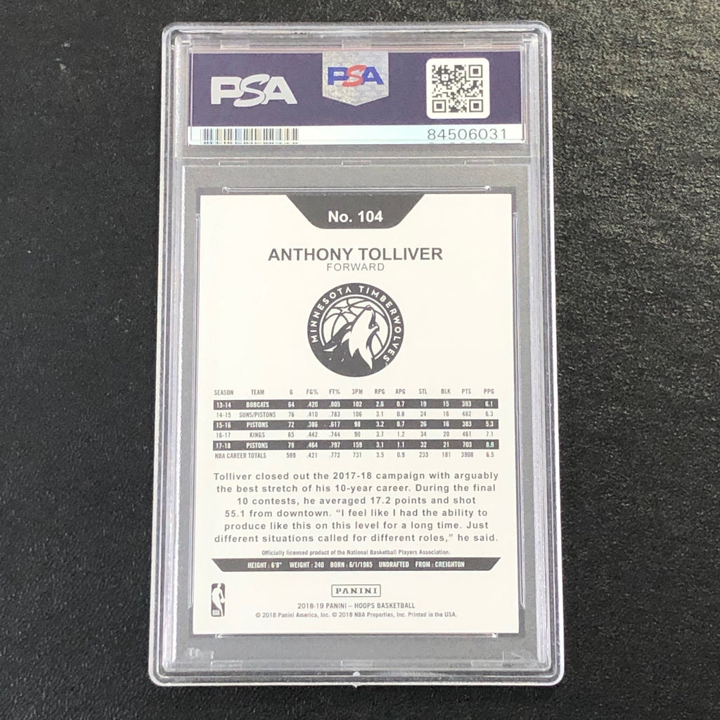 2018-19 NBA Hoops #104 Anthony Tolliver Signed Card AUTO PSA Slabbed Timberwolves