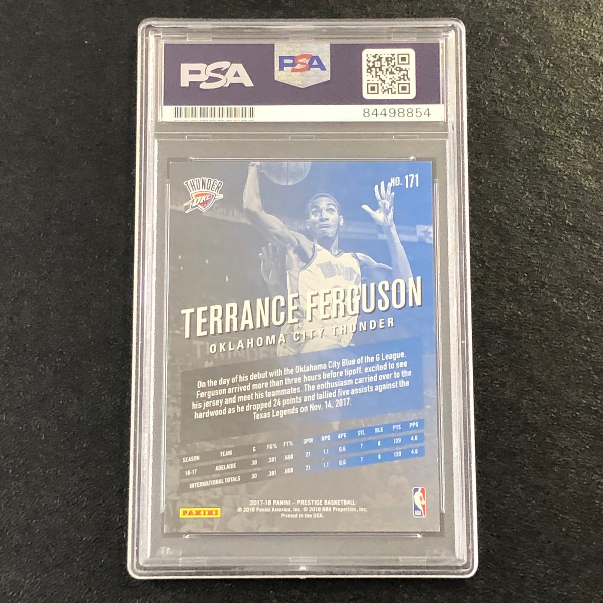 2017-18 Panini Prestige #171 Terrance Ferguson Signed Card AUTO PSA Slabbed RC Thunder