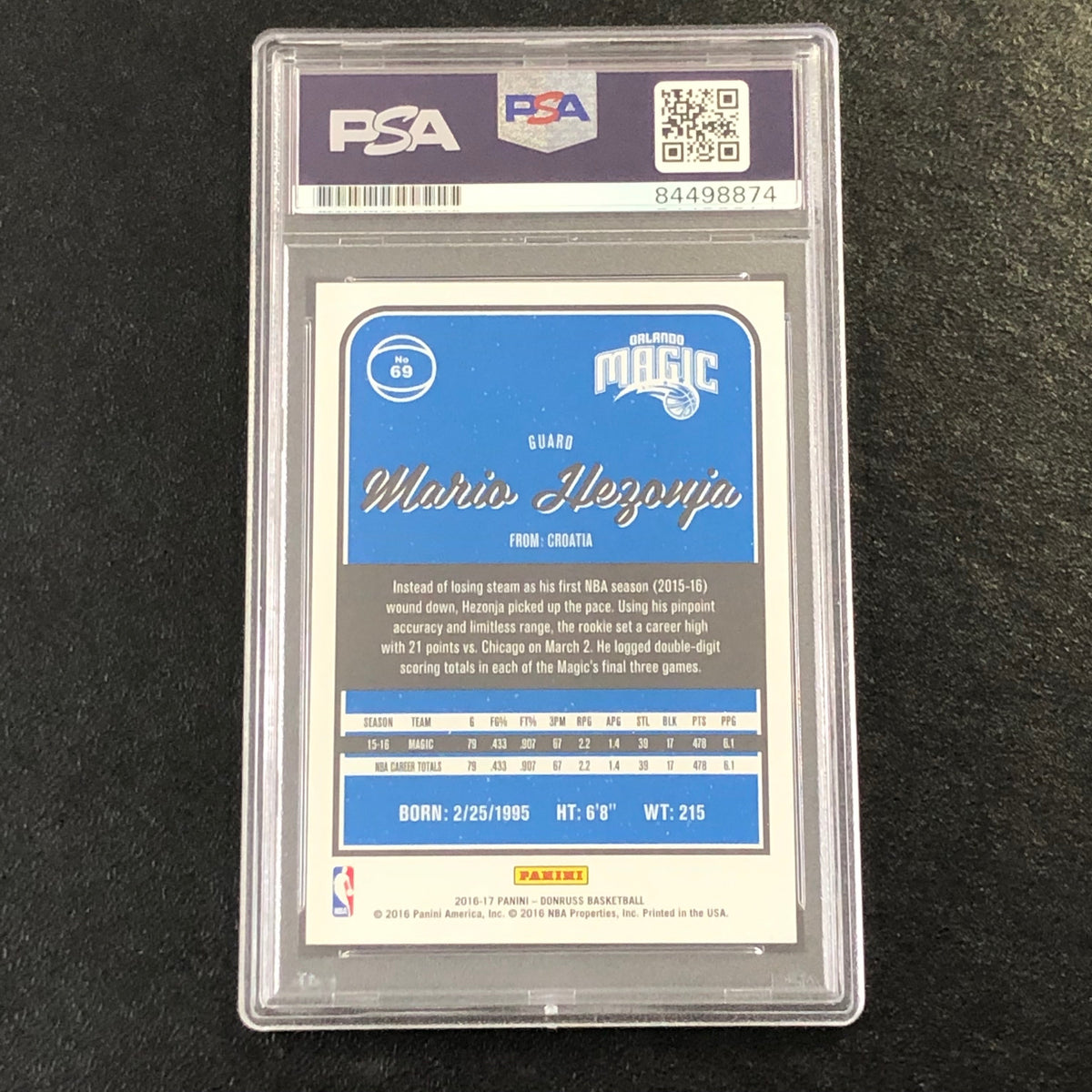 2016-17 Donruss Basketball #69 Mario Hezonja Signed Card AUTO PSA/DNA Slabbed Magic