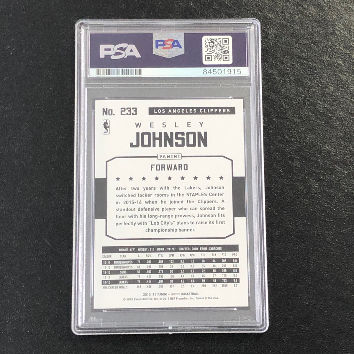 2015-16 NBA Hoops #233 Wesley Johnson Signed Card Autographed PSA Slabbed Clippers