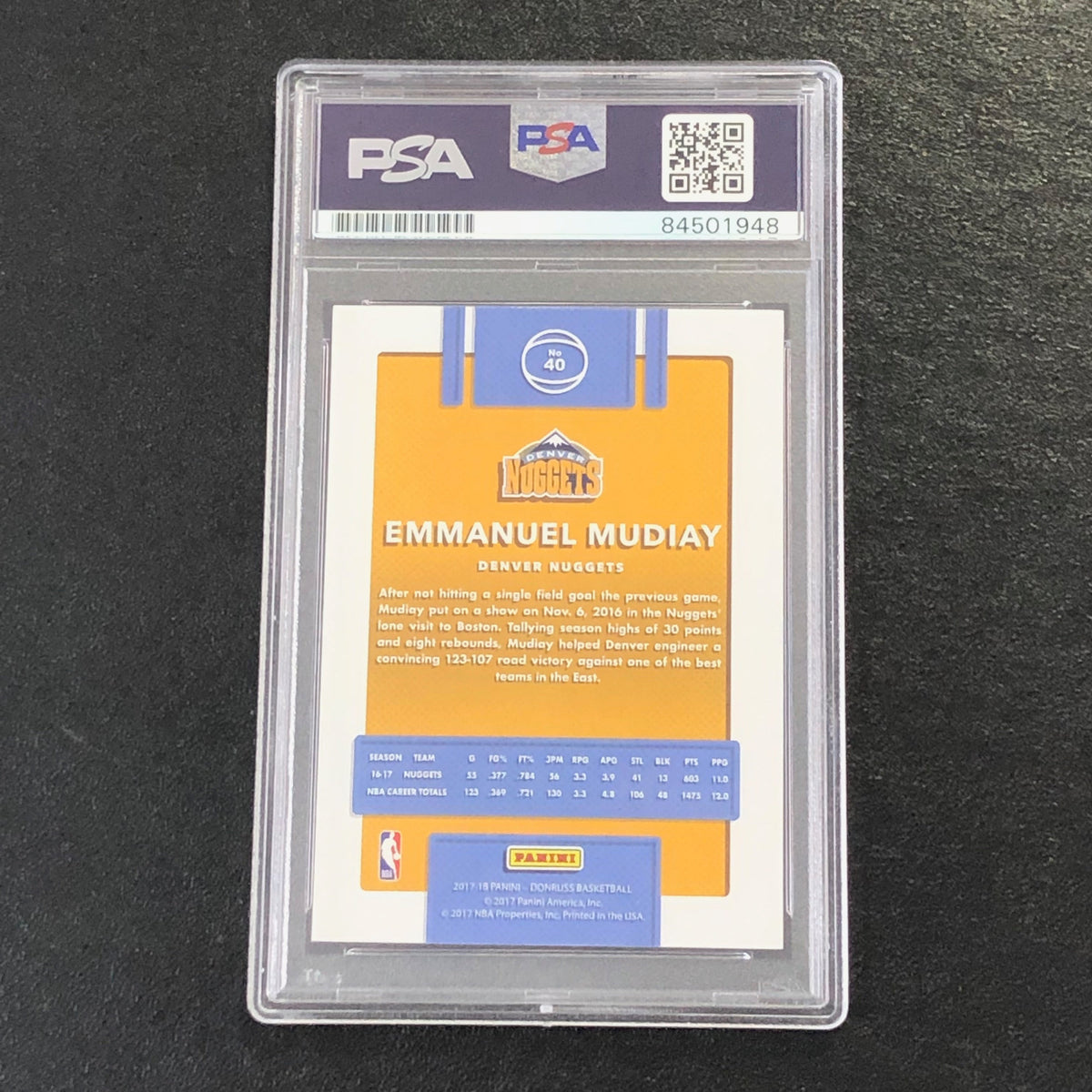 2017-18 Donruss Basketball #40 Emmanuel Mudiay Signed Card AUTO PSA Slabbed Nuggets