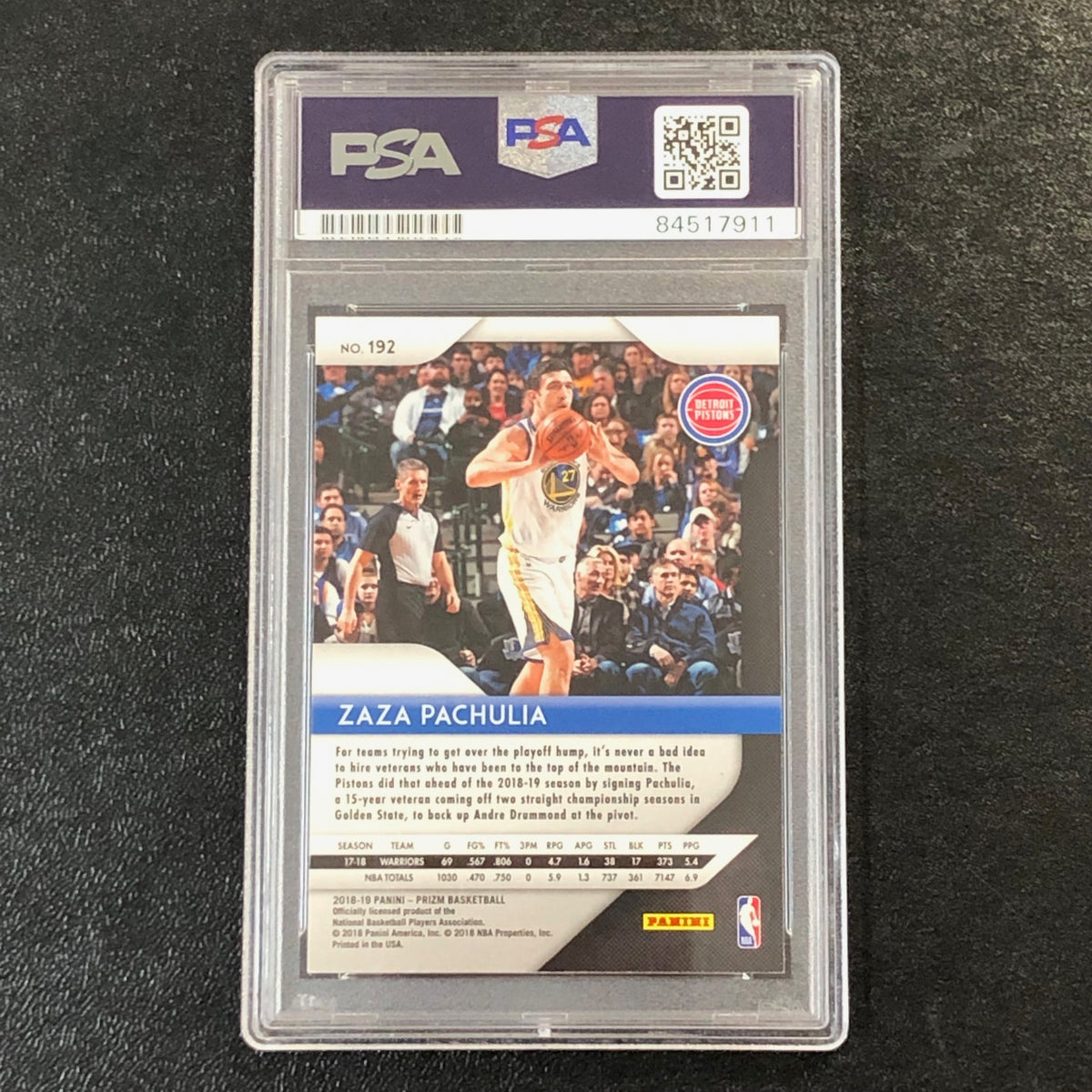 2018 Panini Prizm #192 Zaza Pachulia Signed Card AUTO 10 PSA Slabbed Warriors