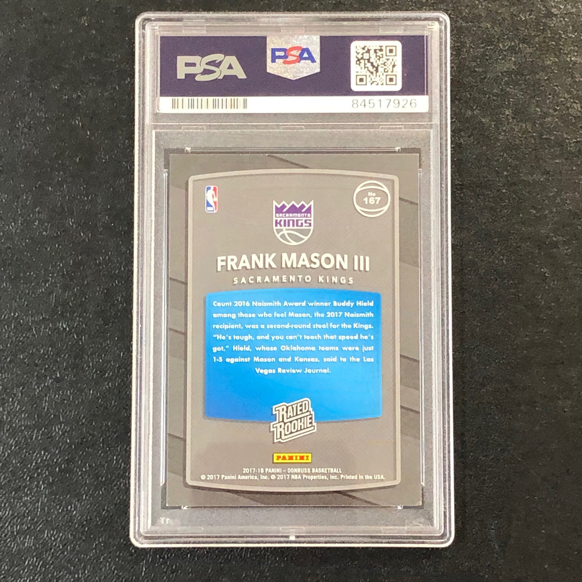 2017-18 Donruss Rated Rookie #167 Frank Mason III Signed Card AUTO 10 PSA Slabbed RC Kings
