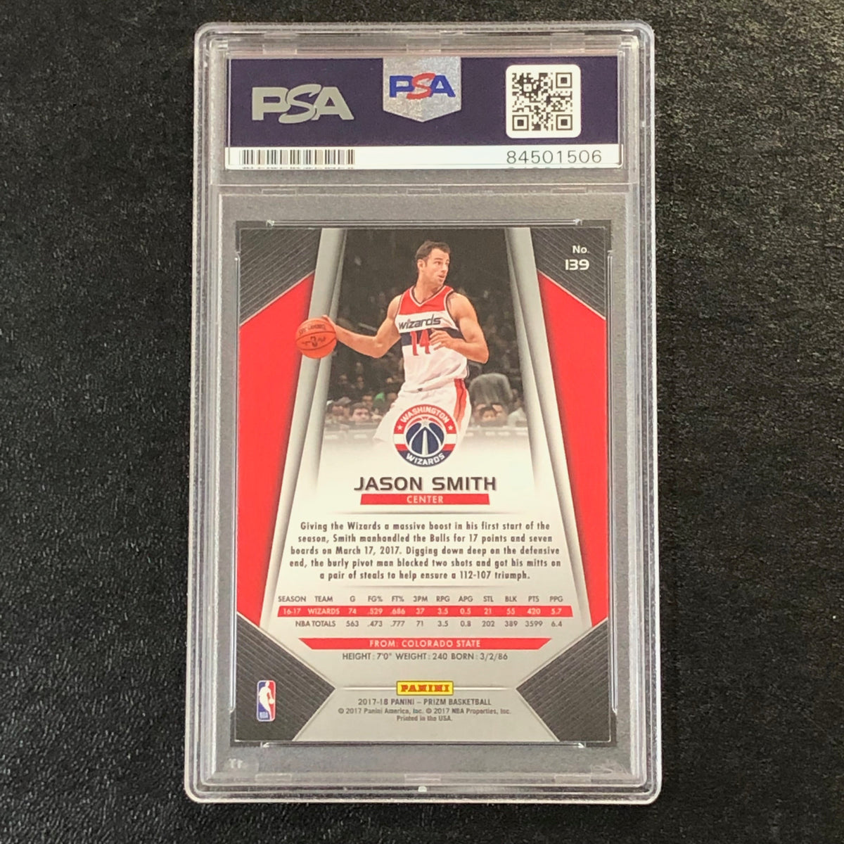 2017-18 Panini Prizm #139 Jason Smith Signed Card AUTO PSA Slabbed Wizards