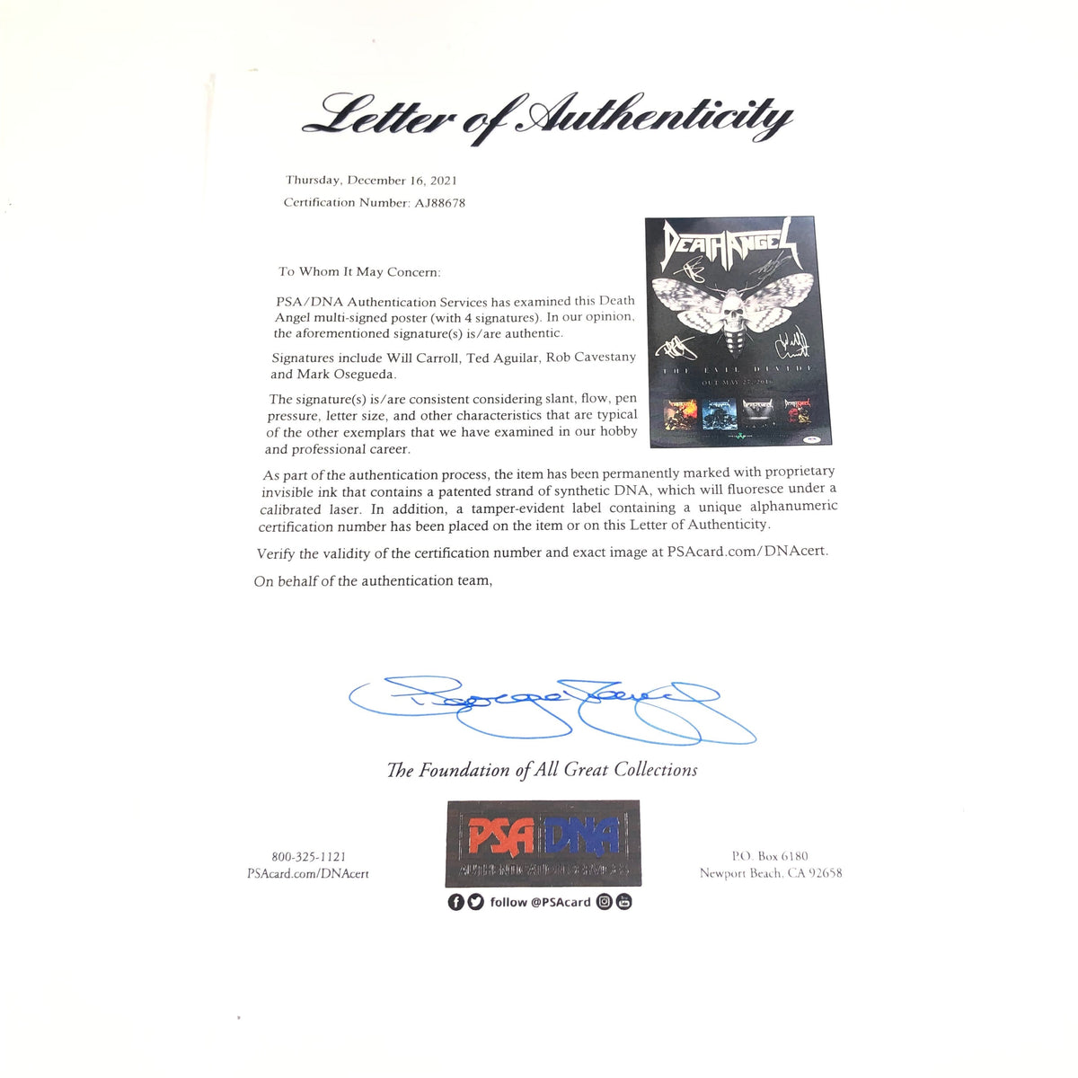 Death Angel Signed 11x17 photo PSA/DNA Musician Band Autographed LOA