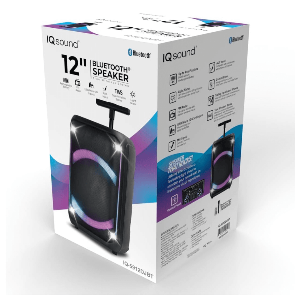 IQ Sound 12-Inch Portable Bluetooth Party Speaker with TWS