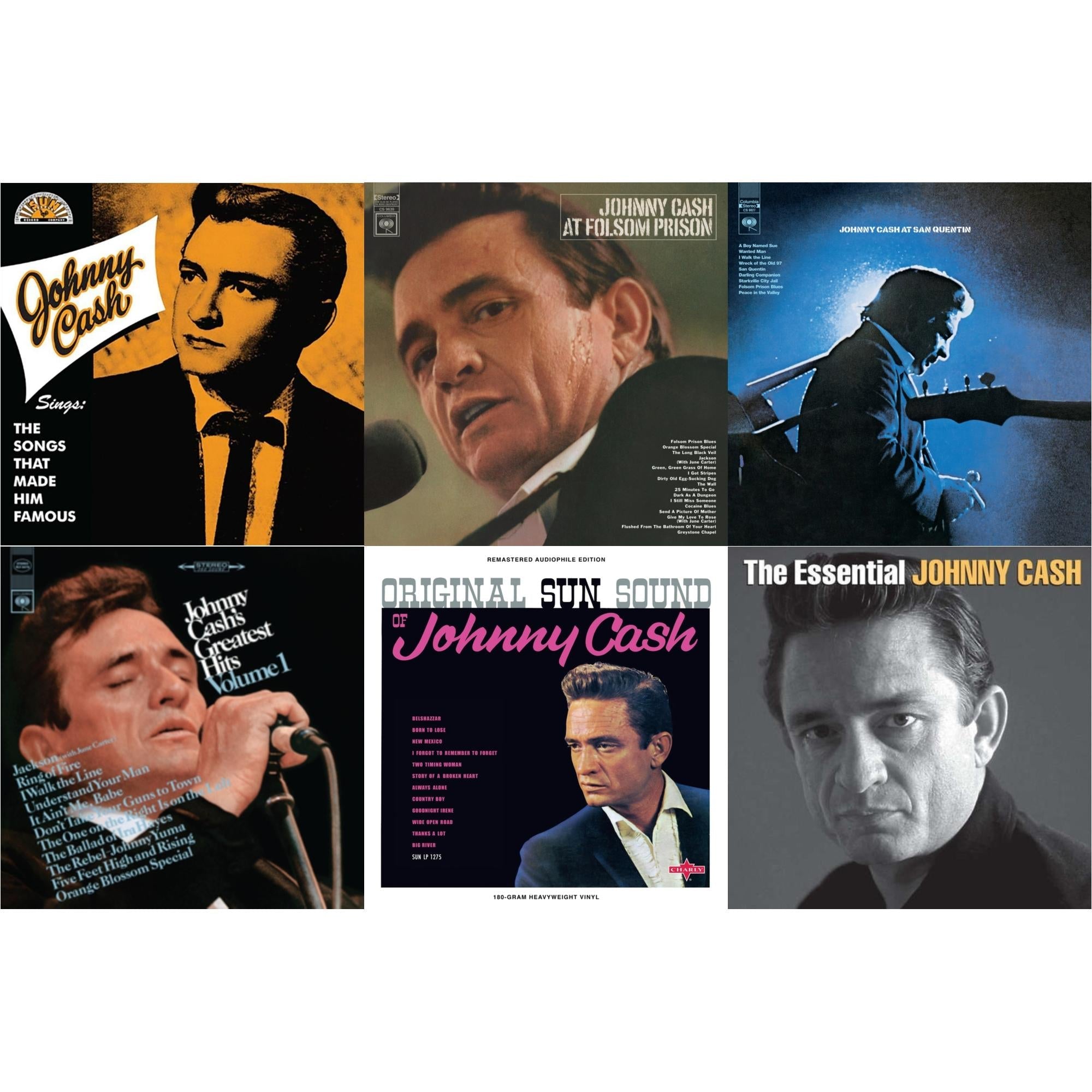 Sings The Songs That Made Him Famous (Remastered 2023) (Tangerine LP Vinyl) & At Folsom Prison & At San Quentin & Greatest Hits, Volume 1 & Original Sun Sound Of Johnny Cash & Essential Johnny Cash