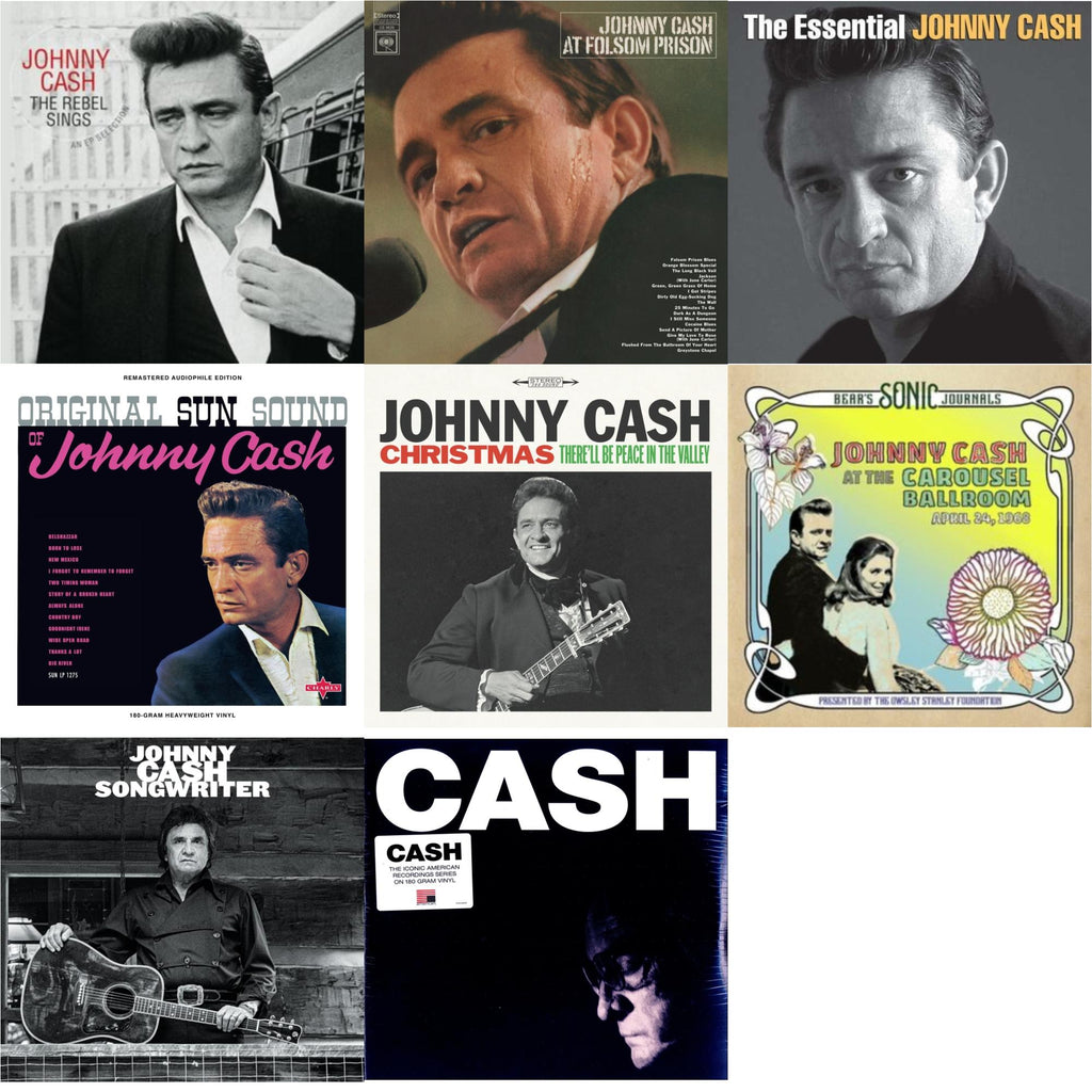 Johnny Cash - At Folsom Prison & Bear's Sonic Journals: Johnny Cash, At The Carousel Ballroom, April 24, 1968 (2LP) & Original Sun Sound Of Johnny Cash & Songwriter & American Iv: The Man Comes Around & Rebel Sings (Crystal Clear & Solid Silver LP
