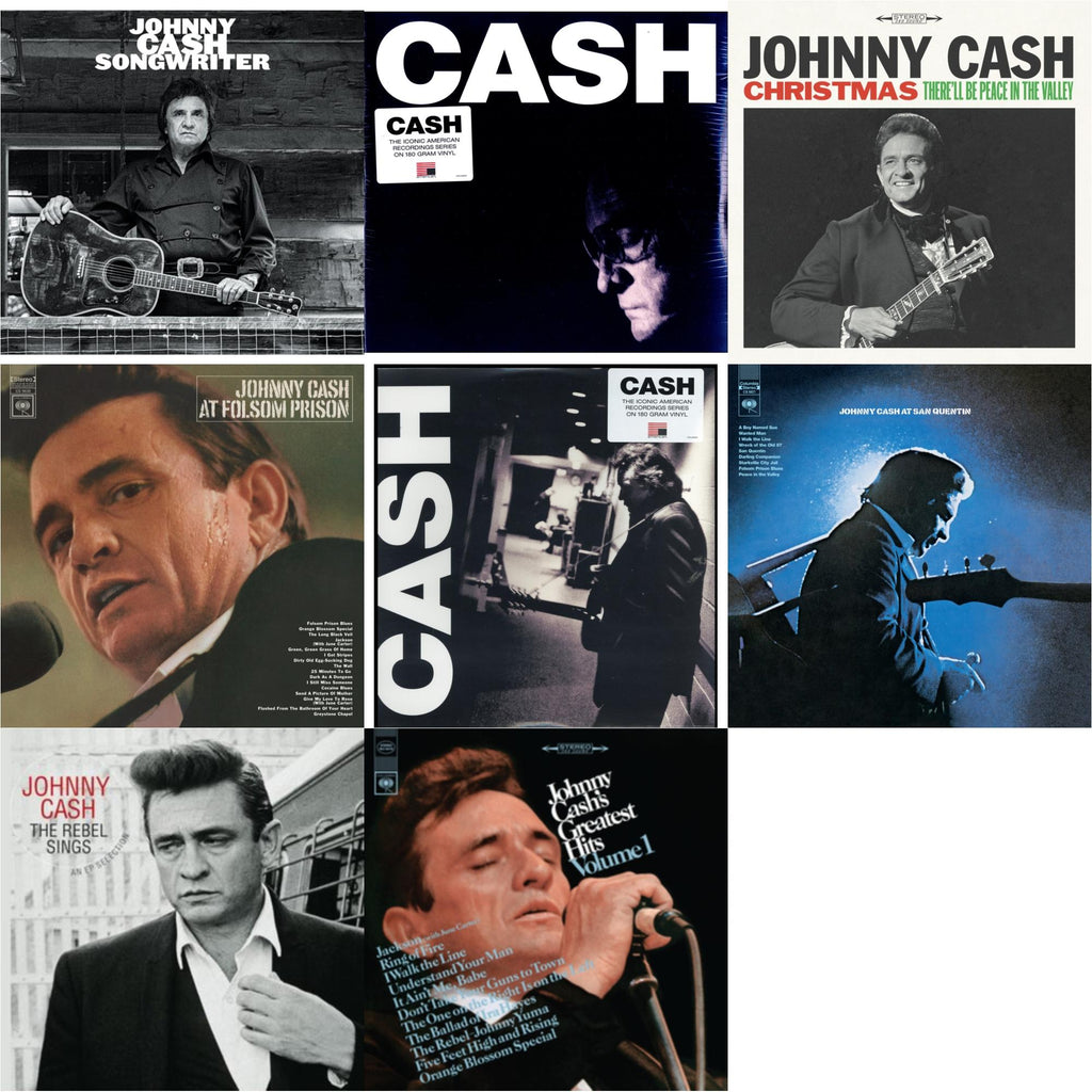 Johnny Cash - At Folsom Prison & At San Quentin & Greatest Hits, Volume 1 & Songwriter & American Iii: Soitary Man & American Iv: The Man Comes Around & Rebel Sings (Crystal Clear & Solid Silver LP Vinyl) & Christmas: There'll Be Peace In The Valley