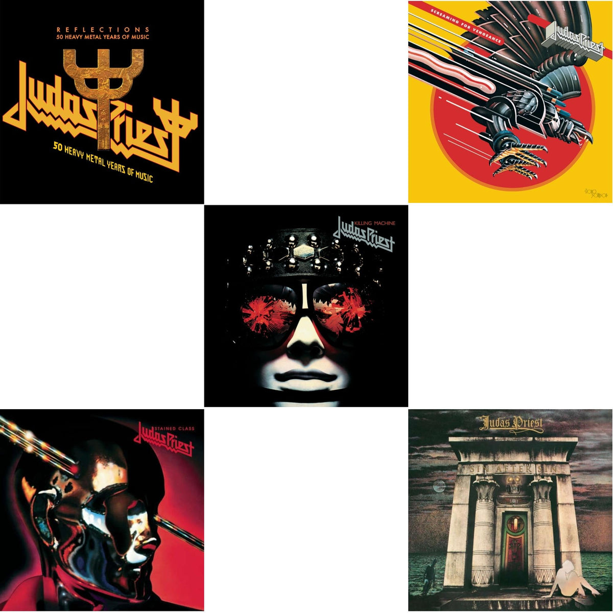 Reflections - 50 Heavy Metal Years Of Music (2LP/180G/Red Vinyl) & Sin After Sin (180G/Dl Card) & Stained Class (180G/Dl Card) & Killing Machine (180G/Dl Card) & Screaming For Vengeance (180G/Dl Card)