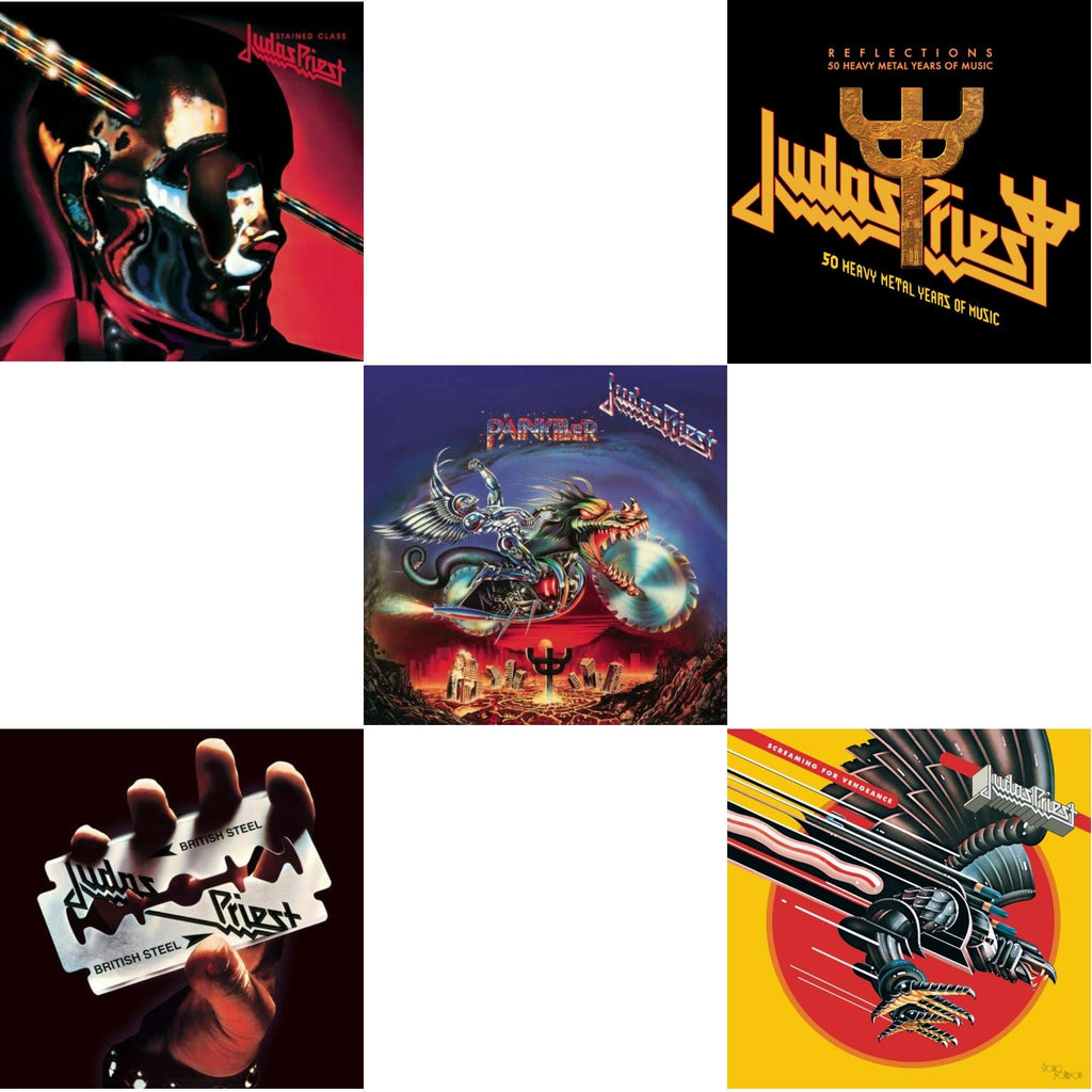 Judas Priest - Stained Class (180G/Dl Card) & British Steel (180G)(Dl Code) & Painkiller (180G/Dl Card) & Reflections - 50 Heavy Metal Years Of Music (2LP/180G/Red Vinyl) & Screaming For Vengeance (180G/Dl Card)