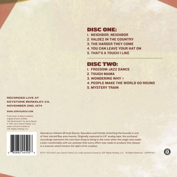 Jerry Garcia & Merl Saunders – GarciaLive Vol. 18: November 2nd, 1974 - Keystone Berkeley (2-CD) Music CD