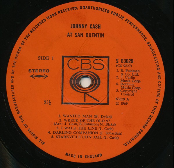 Johnny Cash – At San Quentin (LP Vinyl) Vinyl Record