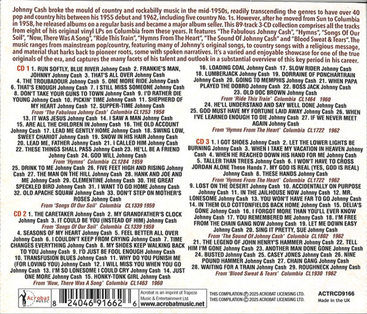 Johnny Cash – Complete Columbia Albums 1958-62 (3-CD) Music CD