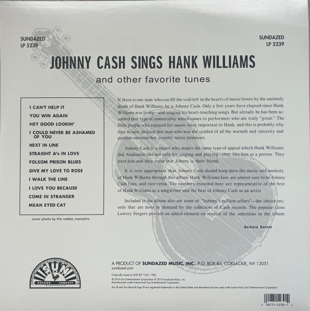 Johnny Cash – Sings Hank Williams (LP Vinyl) Vinyl Record