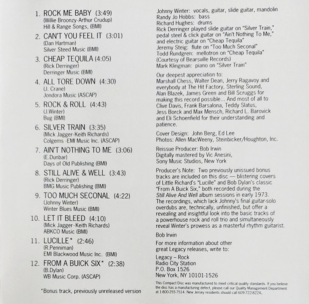 Johnny Winter – Still Alive and Well Music CD